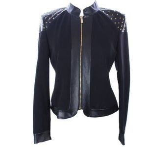 Vince Camuto Black Pleather Trim Gold Stud Jacket